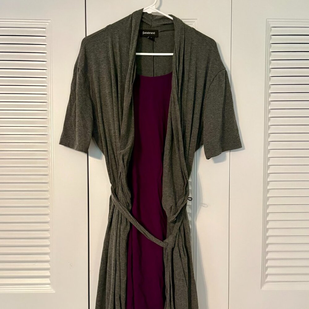 Betabrand Wrap Travel Gray and Purple 2 In 1 Dress